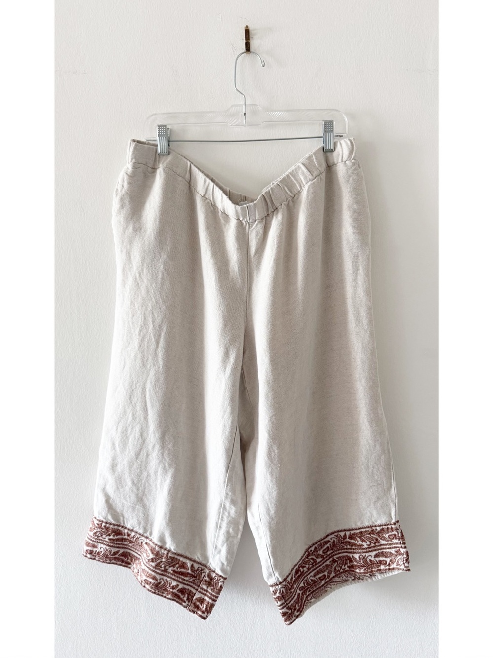 J. Jill Linen Blend Cropped Embroidered Wide Leg Capri Pants Size XL Petite